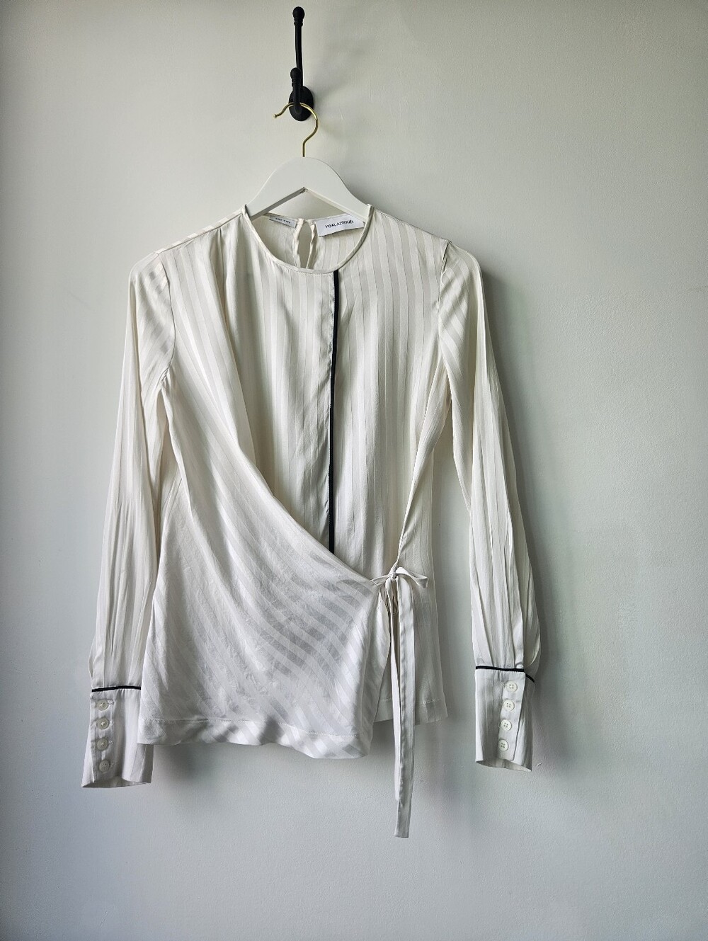 Yigal Azrouel Pearl Jacquard Silk Crossover Crew Blouse